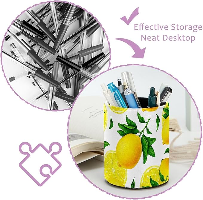 Pen Holder for Desk, Fruit Citrus Yellow Lemon Pencil Holder, Cup Holder for Desk Office, Pen Organizer