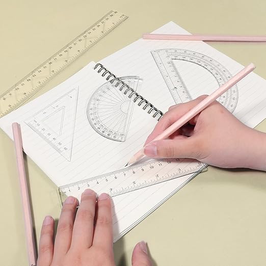 6 PCS Clear School Rulers Set, 2 Straight Rulers 12|6", 2 Protractors 180 Degree, 2 Triangle Ruler 45 | 60 Degree, Geometry Math Ruler Measuring Tool for School Office Home