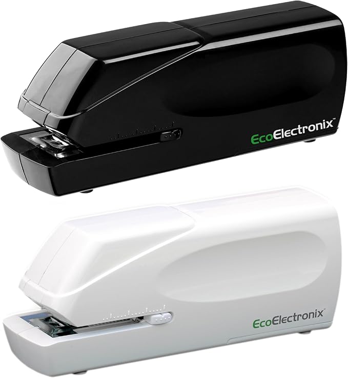 Portable Automatic Electric Stapler - 30 Sheet Capacity, Quiet Operation, Jam-Free and Easy Reload - AC Adapter/Battery Powered (White & Black Combo)