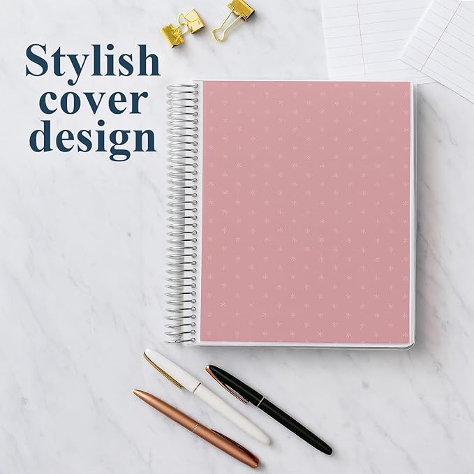 Erin Condren 7” x 9” Productivity Spiral Notebook, Lines & Checklist Layout with 80 Lb. Paper, Canvas Asterisk Cover, 160 Productivity Notebook Pages, Platinum Coil, Stickers Included