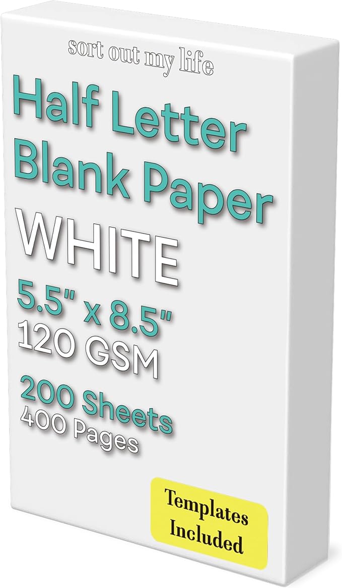 Half Letter Blank Paper, 200 Sheets, 120 GSM, Printer Paper, Loose Leaf, Unpunched, 5.5 x 8.5 inch, Copy Paper