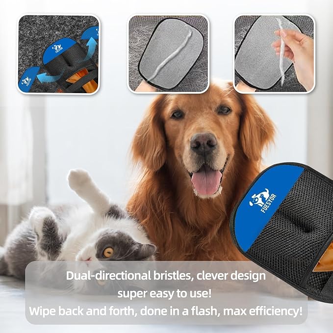 Fuesyor Pet Hair Remover Tool Glove for Cats & Dogs, Static Lint and Fur Removing Mitts for Laundry, Couch, Carpet, Clothing, and Auto Seats