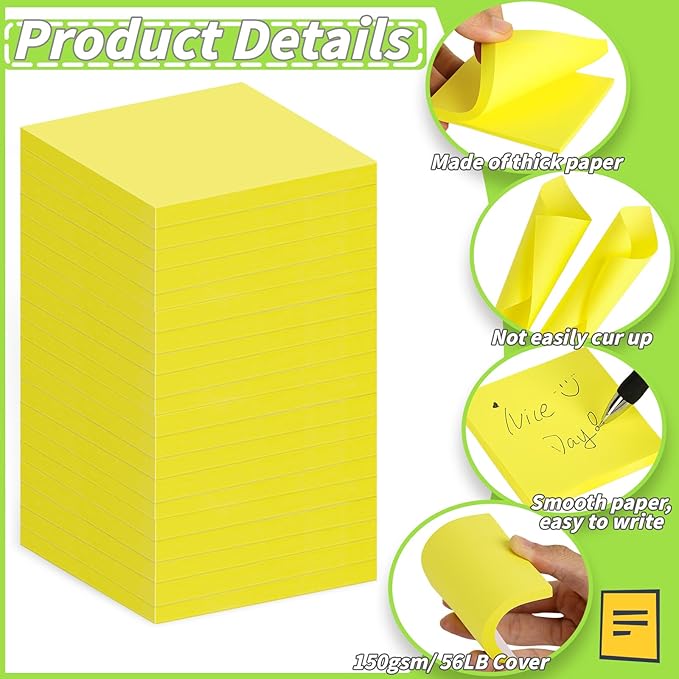 (60Pack) Sticky Notes 3x3, Yellow Sticky Pads, Self-Stick Pads,Self-Stick Pads 75 Sheets/Pad, Easy to Post for Teacher Student School Office Meeting Blank Desk Pads,Total 4500 Sheets