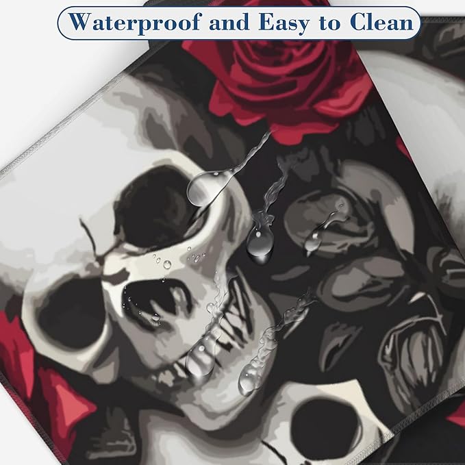 Large Gaming Mouse Pad for Desk Skulls and Roses Big Desk Mat Extended Mousepad with Stitched Edge and Non-Slip Base Long Computer Keyboard Mouse Mat for Home Office Work, 11.8 x 31.5 Inch