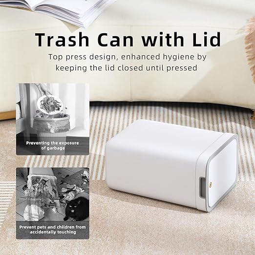 MOPALL 2 Pack Bathroom Trash Can with Lid, 3.6Gal + 2.4Gal Garbage Can with Pop-Up Lid, Small Trash Can Dog Proof, Slim Trash Bin Waste Basket for Toilet, Office, Bedroom, Living Room, Kitchen (White)