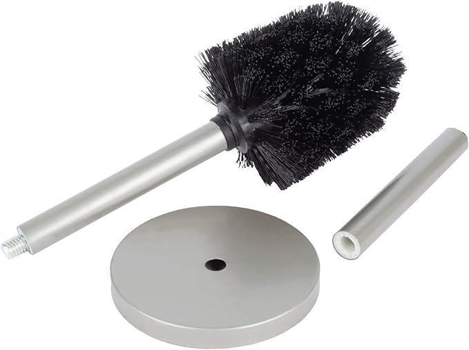 JS Jackson Supplies Sleek Toilet Brush and Holder with Metal Handle - Brushed Nickel