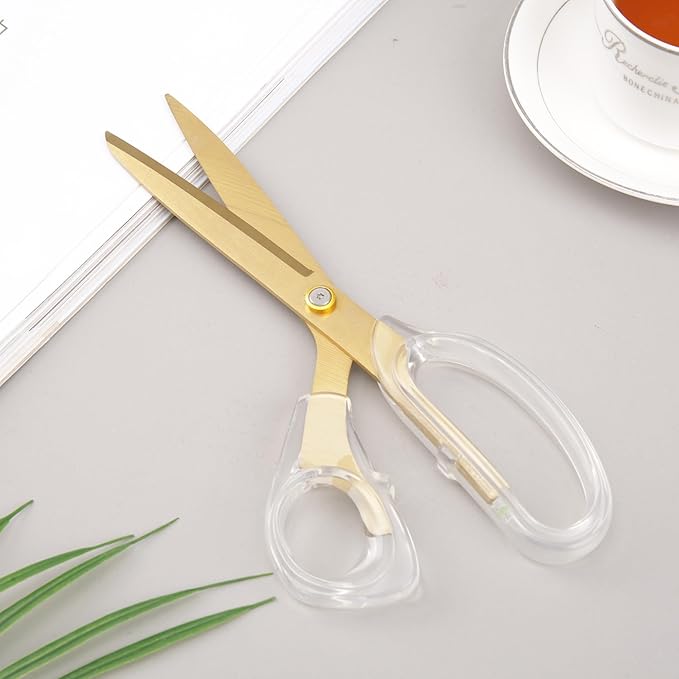 Acrylic Gold Scissors, 9” Ultra-Sharp Titanium Coated Blades and Sharp All-Purpose Scissors, Sewing, Office, Comfortable Handle Design, Versatile Usage