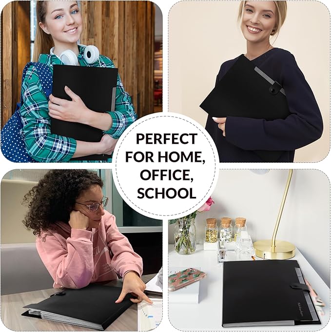 SKYDUE 8 Pockets Accordion File Organizer, Expanding File Folders, Portable Document Paper Organizer, A4 Letter Size, Snap Closure, Pack of 4