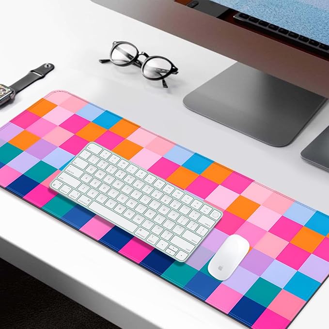 Retro Coloful Checkered Gaming Desk Mat, Computer Keyboard Large Extended Long Mouse Pad for Office and Home, XL (W20)