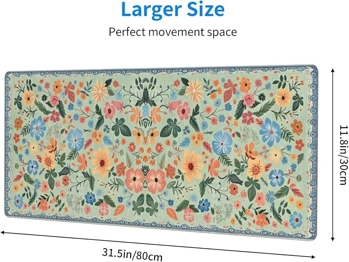 Gaming Mouse Pad, Large Non-Slip Rubber Base Mousepad, Keyboard Mouse Mat, Desk Pad with Stitched Edges, 31.5x11.8inch, Wilde Flower