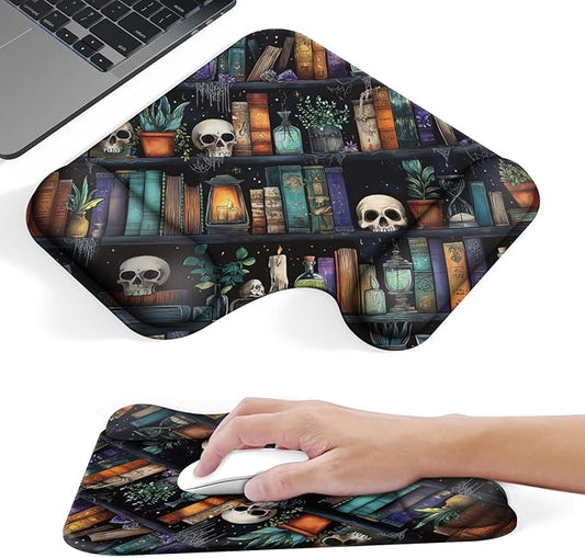 Ergonomic Mouse Pad with Gel Wrist Rest (1"& 1.2" Dual Height) - Mouse Pads Compact Mousepad Desk Mat Office, Gaming & Carpal Tunnel Relief | Non-Slip Rubber Base | Gothic Bookshelf