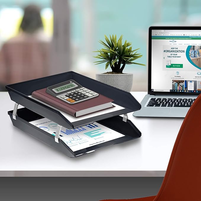 Acrimet Facility 2 Tier Letter Tray, Front Load, Letter Size/A4, Desktop File Organizer, Plastic (Black Color)