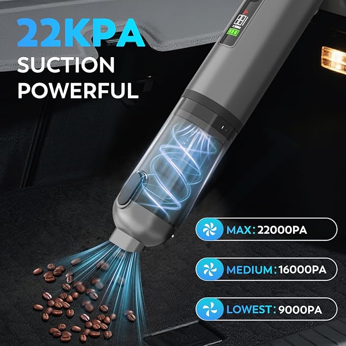 KedeeSparkle Cordless Car Vacuum Cleaner, 22000PA High Power Portable Handheld Car Vacuum & Air Duster, Mini Vacuum with LED Display, for Home, Office, Camping