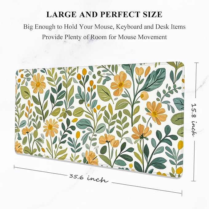 Auhoahsil Desk Mat, Ultra Large Mouse Pad, XXL Gaming Mousepad, Pretty Desk Pad, Big Extended Full Size Desktop Desk Matt for Keyboard, Laptop & Computer, 35.5 x 15.7 in, French Country Flower