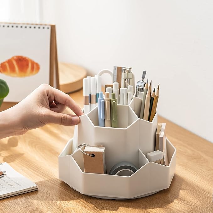 INSTOME Desktop Organizer with Pencil Holders,360°Rotating Pen Holder for Desk Organizer,9 Compartments and Makeup Brush Holders,Multifunctional Office Supplies for Home,Teachers and School