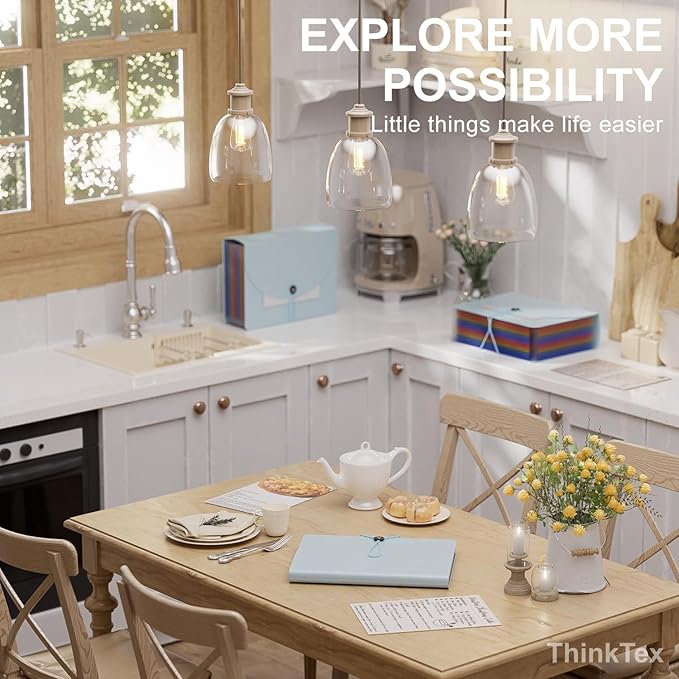 ThinkTex Accordion File Organizer, 12 - Pocket Expanding File Folders for Paper Receipts, Bill&Taxes Organizer, Letter/A4 Size Document Holder for School, Office, Home with Colorful tabs-Light Blue