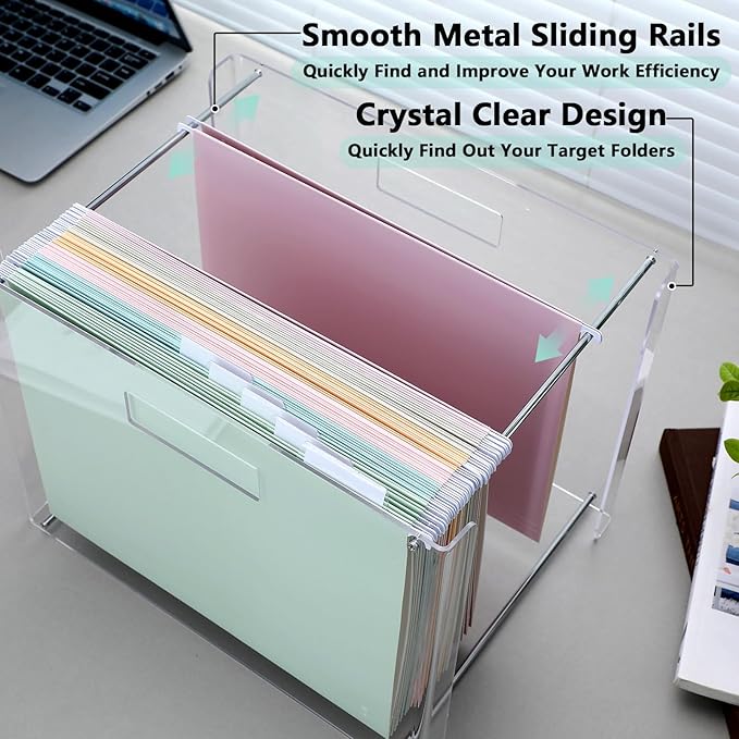 24 Hanging File Folder with Acrylic Organizer for Letter/a4 Size Desktop Clear File Storage Box with Handles for Home Work Office Use(Colorful,Classic)
