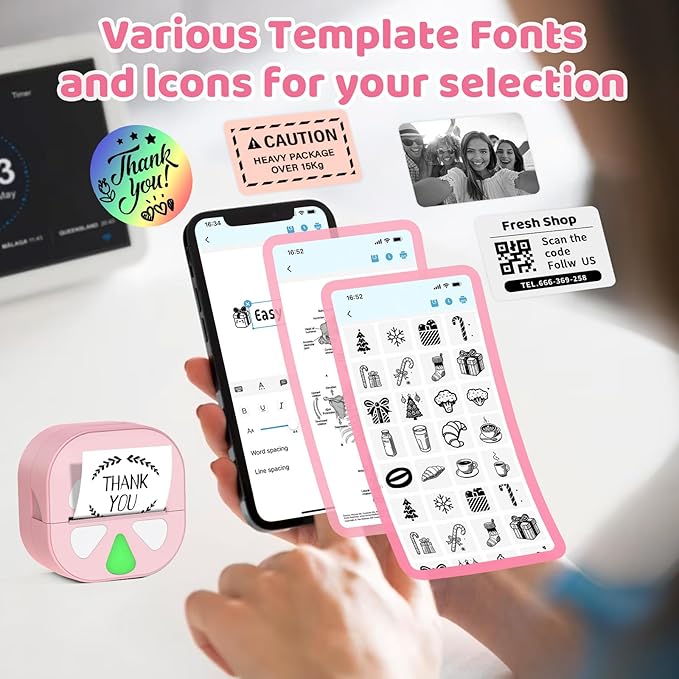 Sticker Printer - Mini Print Pods Printer Portable Thermal Sticker Maker Machine, Bluetooth Inkless Maker for Small Business, Study Graphics, Notes, Lists, Journal, DIY and Home Use