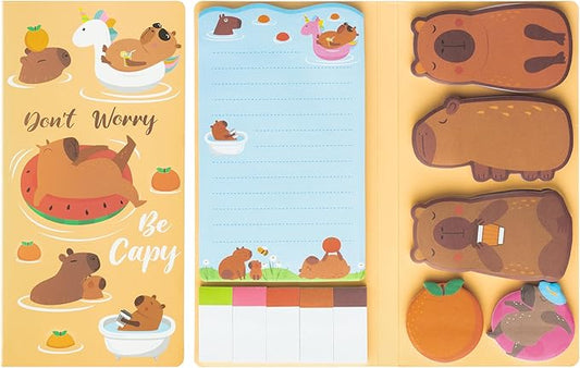 B1ykin Sticky Notes Set - Cartoon Theme Cute Self-Stick Notes Pad Teacher Appreciation Gifts， Self-Adhesive Writing Memo Pages Sticky to Do Notepad for Kids Employee School Office (Capybara)