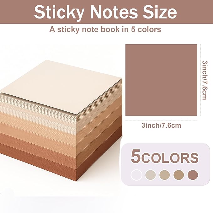 Thenshop 60 Packs Sticky Notes Bulk 3x3 Inches Colorful Self Stick Note Pads Paper Memo for Office School Notebook Supplies, 60 Pads, 50 Sheets/pad (Earthy Tones Color)