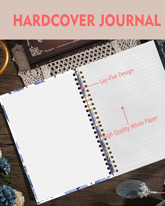 Spiral Notebook A5, Hardcover Journal for Women, 120 Pages Thick College Ruled Paper, Perfect for Office, School, or Home Use(Watercolor Flowers)