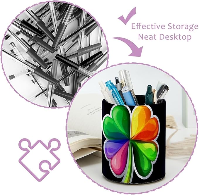 Rainbow Clover Pen Holder Cup for Desk, Pencil Cup Holder for Desk Office Pen Organizer
