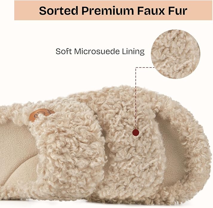 EverFoams Womens Fuzzy Open-toe Slippers Soft Comfy Memory Foam Indoor House Shoes