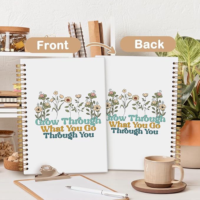 MOFUYU Aesthetic Spiral Notebook Journal For Women,Cottagecore Note Book,Floral Inspirational Motivational Notebook,Mental Health Journal for Women 5.5x8.3