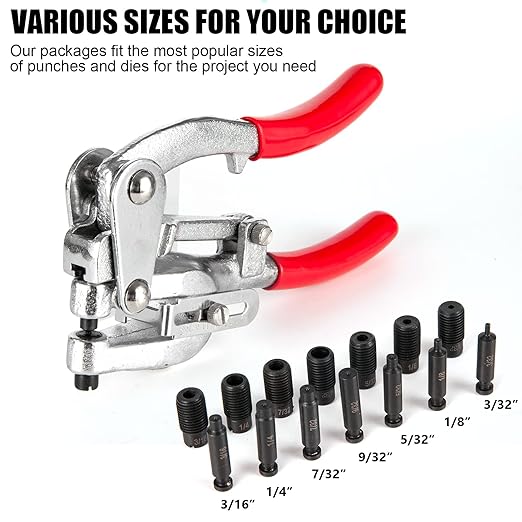 Heavy Duty Hole Punch Tool Set - NiQinWuKin Metal Hole Punch Professional Heavy Duty Hole Puncher Hand 3/32in to 9/32in for Aluminum, Brass, and Steel Sheet Metal and More with Storage Box (Red)