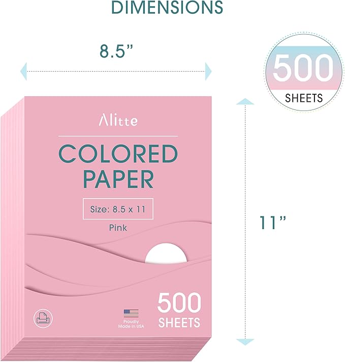 Colored Paper 500-Sheets - Pink Paper, 8.5 x 11 Colored Printer Paper, Arts & Crafts, DIY Projects - School & Office Supplies - Pastel Copy Paper, 1 Ream, Made in the USA