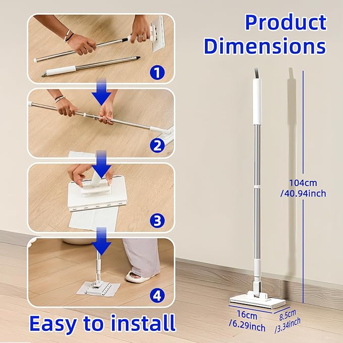 2026 New Mini Disposable Dust Mop with 10 Reusable Cloths No-Touch Dirty Cleaning Dust Mop for Dry Wet Disposable Pads, Multi Surface Floor Mopping and Sweeping for House Wall Bathroom Corners
