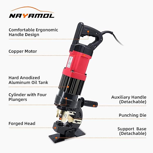1400W Electric Hydraulic Hole Puncher, 22T Heavy Duty Metal Punching Machine with 5 Dies Φ1/4" 5/16" 1/2" 11/16" 13/16"- 110V Precision Hole Punch for Metal Plate Aluminum Copper Iron Steel (MHP-20)