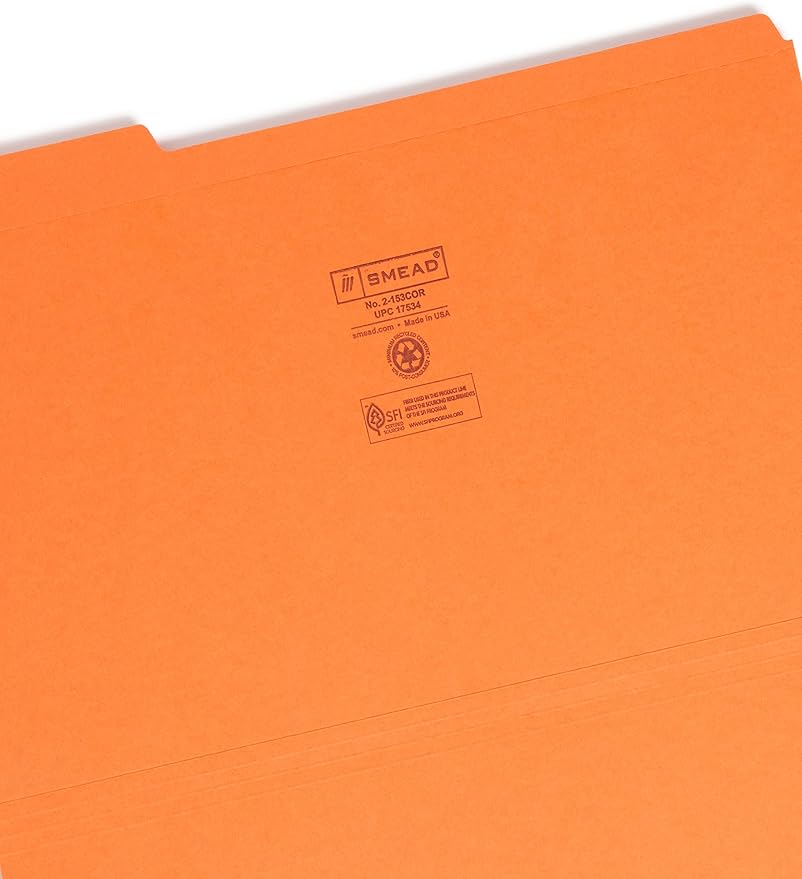 Smead File Folder, Reinforced 1/3-Cut Tab, Legal Size, Orange, 100 per Box (17534)