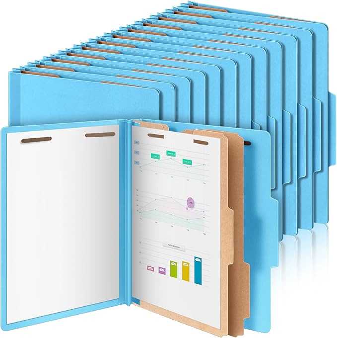 24 Pcs Classification Folders Letter Size Bulk - 2 Dividers Pressboard File Folder with 3. 5 Inch Expansion, 2 Prongs Fastener, Heavy Duty Office File Organizer for Teacher Medical (Blue)