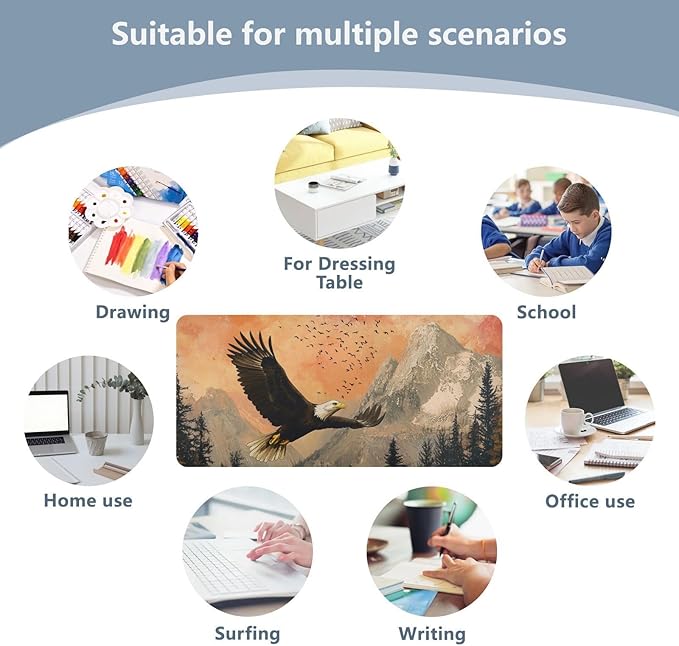 Mouse Pad Desk Mat Leather Desk Pad Large Gaming Desk Cover Protector Mat for Keyboard Computer Laptop Office Waterproof 47.2 x 23.6 Inch Bald Eagle Roses Mointains Orange