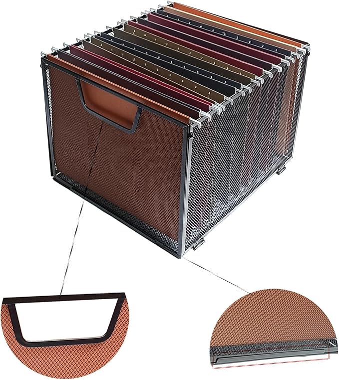 Metal Mesh File Baskets,Hanging File Folder Organizer,Office File Box,Letter Size,Black (2)