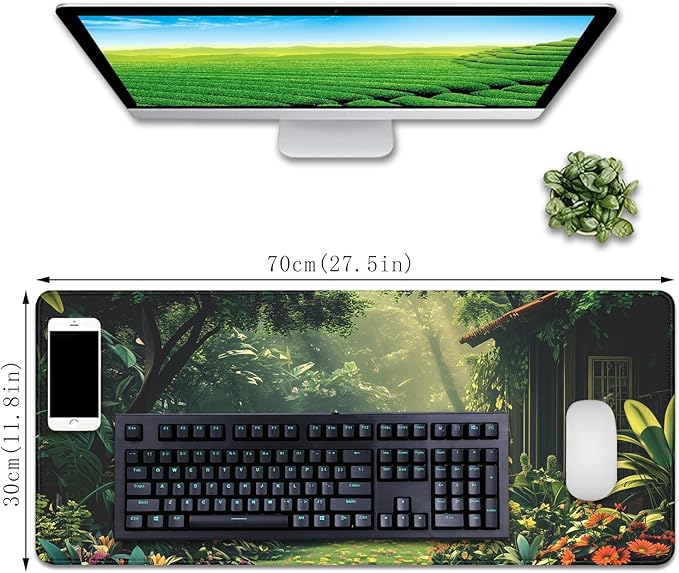 Green Garden Mouse Pad Desk Mat,Gaming Mouse Pad Large,Desk Cover Mat Desktop Mat,Big Mousepad with Stitched Edge Non-Slip Rubber Base for Work Study Gaming (27.5X11.8 in)