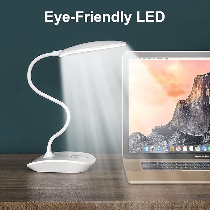 DEEPLITE Battery Operated Desk Lamp, LED Desk Light 3 Lighting Stepless Dimming, Table Lamp 5W Touch Control Eye Caring, Flexible Gooseneck, Portable Reading Light for Dorm Study Bedroom (Set of 2)