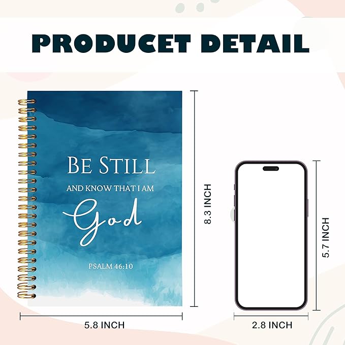 BearCake Be Still and Know That I am God Christian Notebook Journal, Christian Gifts for Women, Bible Notebooks for Note Taking, Bible Journaling Notebook, Blue Hardcover Spiral Notebook 5.5x8.3
