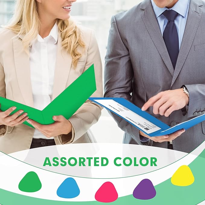 Two Pocket Folders, PANDRI 50 Pack 2 Pocket Folders, Letter Size Paper File Folder for School Office Home Business, Assorted 5 Colors