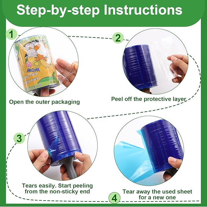 Sunroda Lint Rollers Pet Hair Value Pack of 500 Sheets, Extra Sticky Lint Remover for Dog & Cat Fur, Clothes, Furniture, Couches Reusable Rollers for Fuzz, Fluff & Hair (Blue, 2 Count / 500 Sheets)