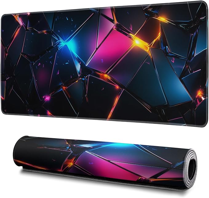 Stylish Geometric Mouse Pad Abstract Black Mouse Pad 31.5x11.8 Inch Geometric Texture Non-Slip Rubber Base Large Mousepad Stitched Edges Keyboard Mouse Mat Desk Pad for Office and Home