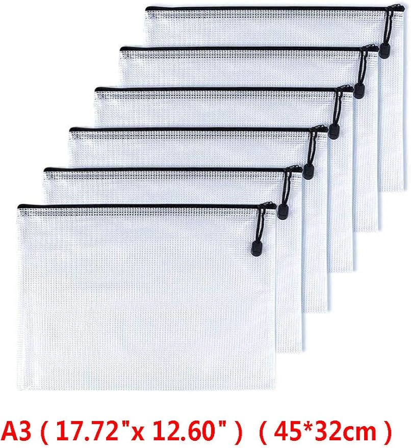 Oaimyy-A3(17"x 11.5",12 Pcs), Mesh Zipper Pouch Document Folders Bag & Plastic Zip File Folders for School Office Supplies, Travel,Puzzles Games Organizing Storage-Black