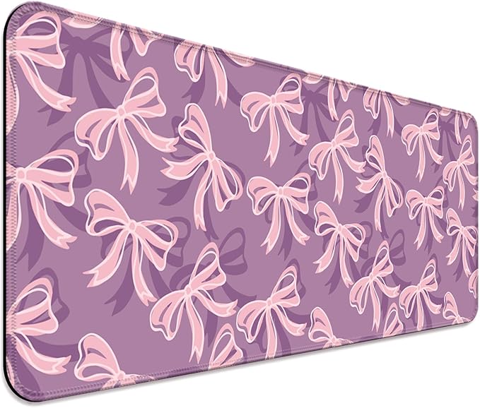 Pretty Purple Bows Gaming Desk Mat, Computer Keyboard Large Extended Long Girly Mouse Pad for Office and Home, XL (W15)