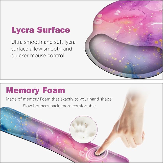 ARTSO Large Mouse Pad and Keyboard Wrist Rest, Ergonomic Mouse Pad with Wrist Support, Non-Slip Desk Mat Protector for Office, Home -Blue Pink Ink Marble