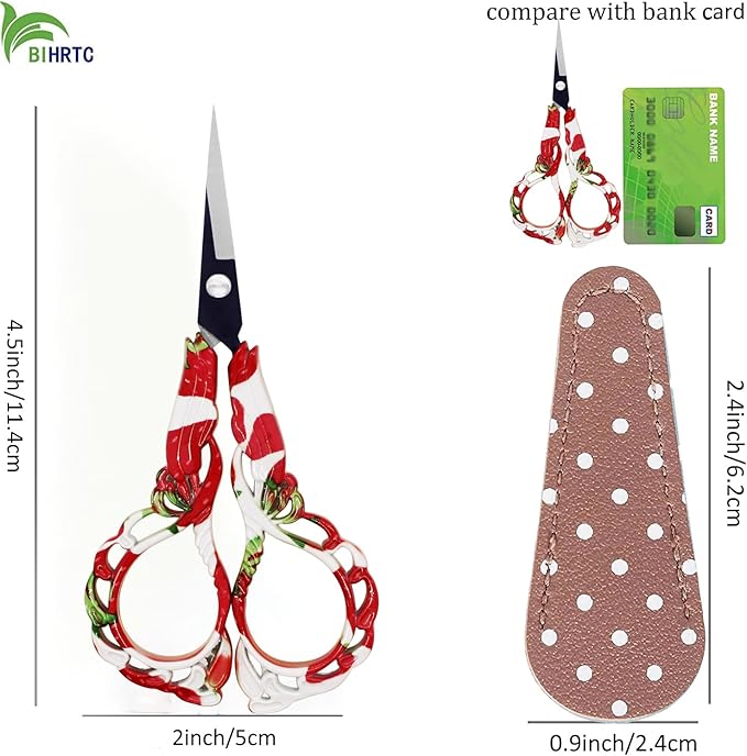 BIHRTC Vintage Rainbow Mini Shears with Artificial Leather Cover Stainless Steel Scissors Small Vintage Sharp Detail Shears for Embroidery Sewing Craft Needle Work Art Work