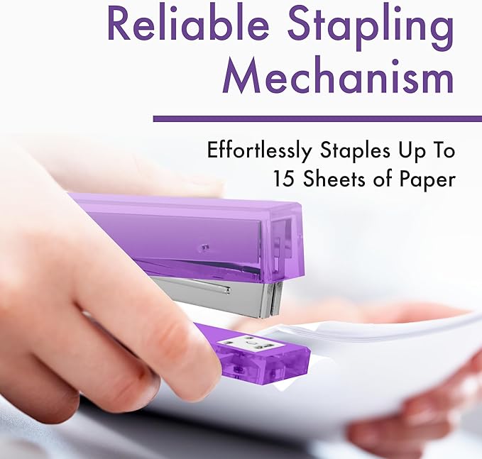 OfficeGoods Acrylic Stapler – Aesthetic & Durable Purple Desk Staple for Modern Office – Stylish & Compact Office Supplies for Women & Men