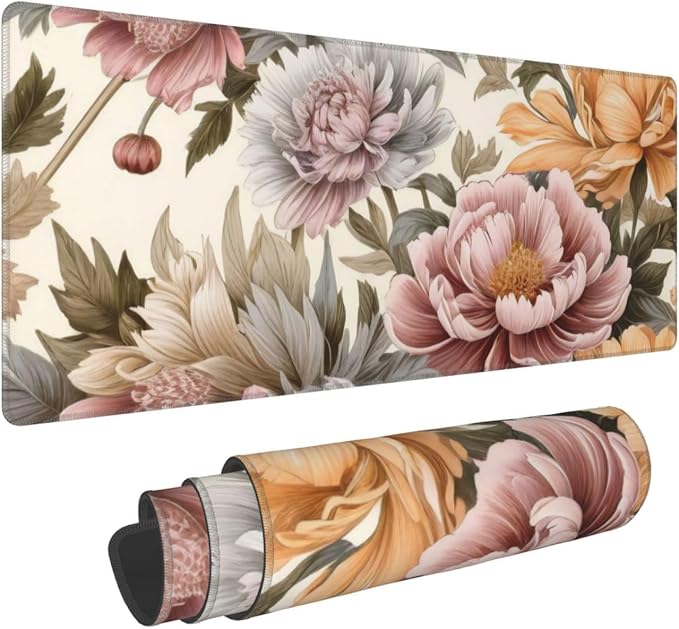 Gaming Mouse Pad, Large Non-Slip Rubber Base Mousepad, Keyboard Mouse Mat, Desk Pad with Stitched Edges, 31.5x11.8inch, Bloom