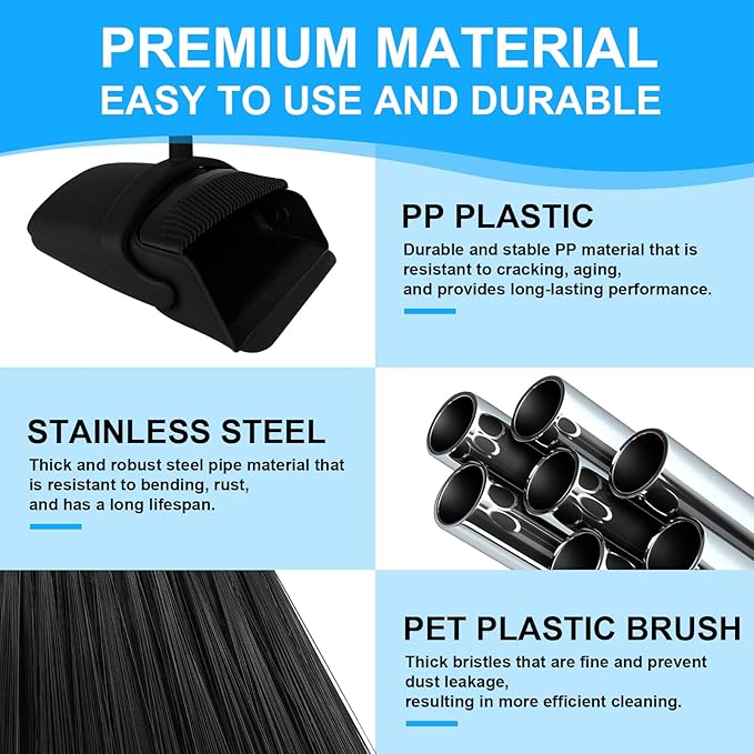 UDUK Broom with Dustpan Combo Set and Silicone Air Broom Kit, 51" Long Handle Floor Squeegee, Black Household Kit for Glass Window Rugs Pet Hair Home