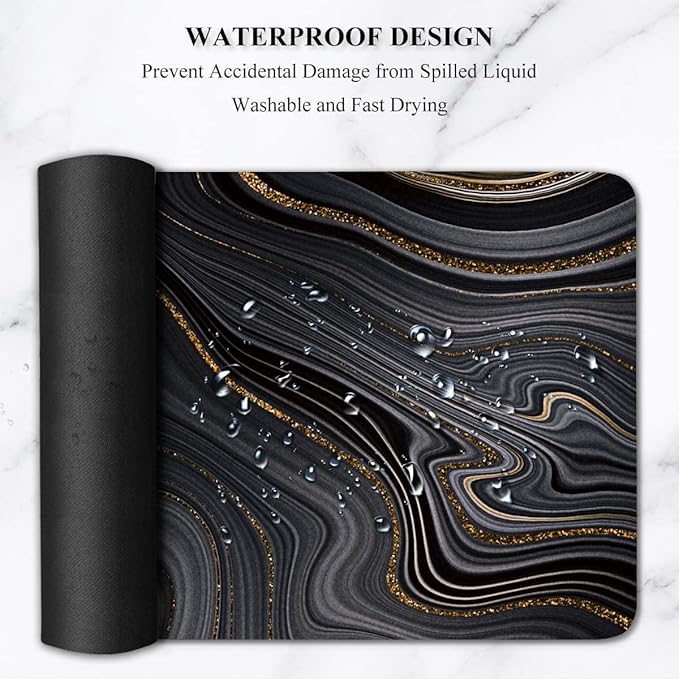 Extended Gaming Mouse Pad (31.5 X 11.8 in), Large Non-Slip Rubber Base Mousepad,Keyboard Mouse Mat Desk Pad for Work, Game, Office, Home - Black Rose Gold Marble, MOU-03